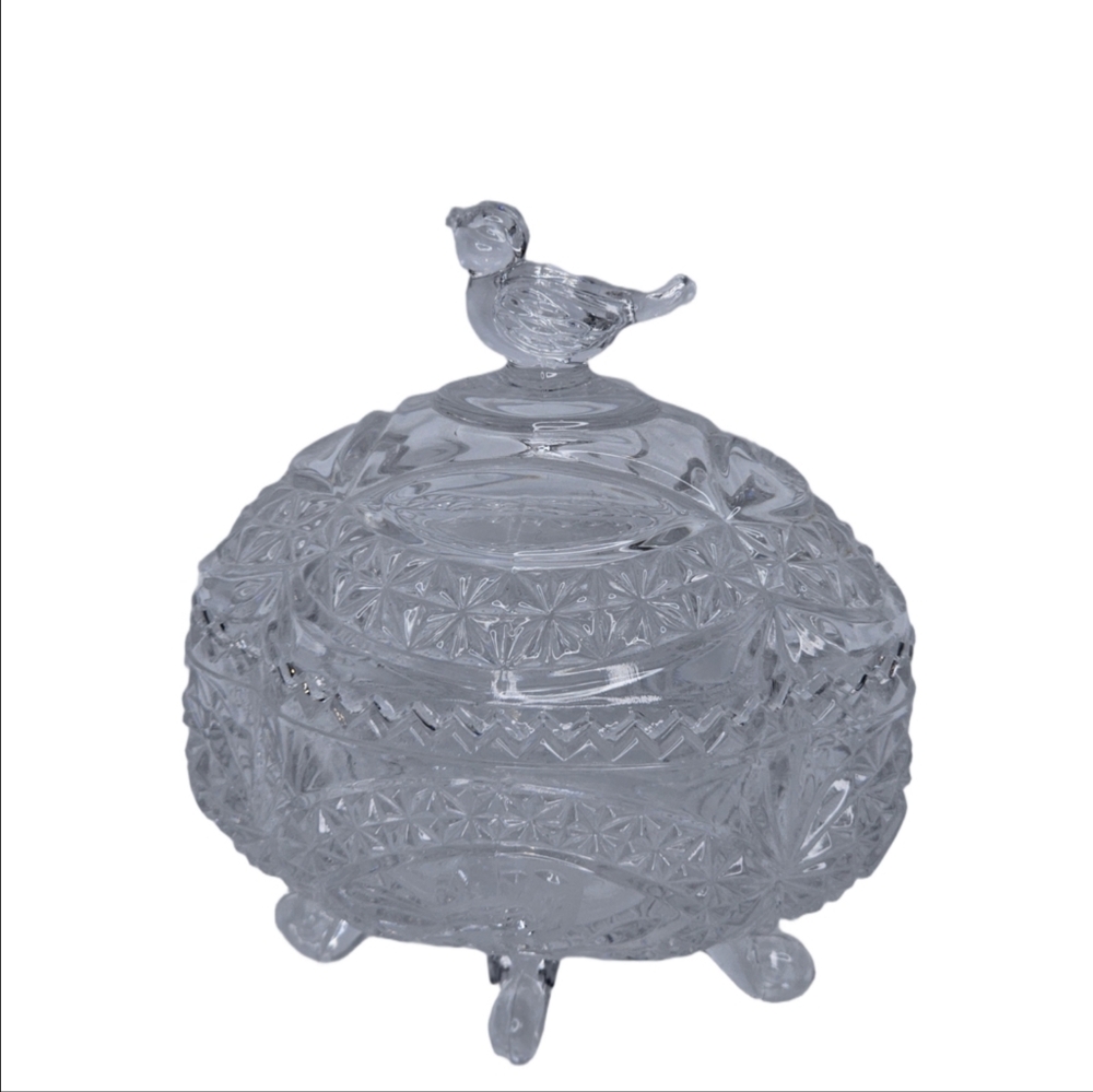 Vintage Hofbauer Byrdes Lead Crystal Candy / Trinket Dish with Bird Lid